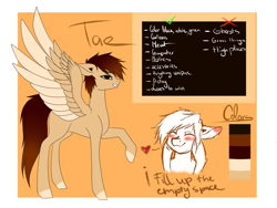 Size: 1600x1200 | Tagged: safe, artist:minelvi, oc, oc only, pegasus, pony, blushing, bust, cheek squish, colored hooves, duo, heart, pegasus oc, reference sheet, smiling, squishy cheeks, two toned wings, wings
