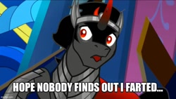 Size: 800x450 | Tagged: safe, edit, edited screencap, screencap, king sombra, pony, g4, the beginning of the end, cropped, implied farting, male, solo, stallion