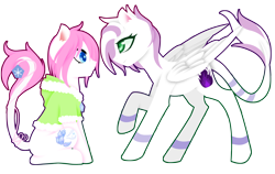 Size: 2600x1639 | Tagged: safe, artist:riariirii2, oc, oc only, earth pony, pegasus, pony, clothes, earth pony oc, eyelashes, leonine tail, looking at each other, pegasus oc, raised hoof, simple background, transparent background, wings