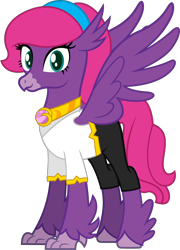 Size: 1350x1878 | Tagged: safe, alternate version, artist:andrevus, derpibooru exclusive, oc, oc only, oc:pinkmane, classical hippogriff, hippogriff, clothes, hairband, hippogriffied, jewelry, necklace, simple background, solo, species swap, transparent background