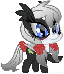 Size: 2000x2300 | Tagged: safe, artist:magnusmagnum, oc, oc only, oc:bamboo mistshadow, bat pony, bear, panda, panda pony, pony, bat pony oc, bat wings, blushing, bow, chibi, ear fluff, fangs, female, high res, mare, pigtails, simple background, slit pupils, smiling at you, solo, tail bow, transparent background, vector, wings