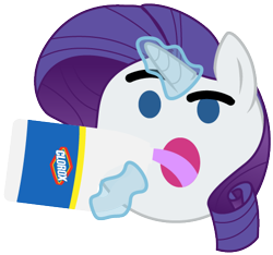 Size: 480x450 | Tagged: safe, artist:magnusmagnum, rarity, pony, unicorn, g4, bleach, clorox, drinking bleach, emote, magic, rarityposting, shitposting, simple background, solo, too dumb to live, transparent background