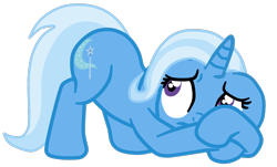 Size: 1274x768 | Tagged: safe, artist:gmaplay, trixie, pony, unicorn, g4, to where and back again, ass up, ears back, female, flank, mare, scared, simple background, solo, transparent background