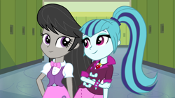 Size: 1000x563 | Tagged: safe, artist:3d4d, octavia melody, sonata dusk, equestria girls, g4, female, lesbian, looking at each other, palindrome get, shipping, sontavia