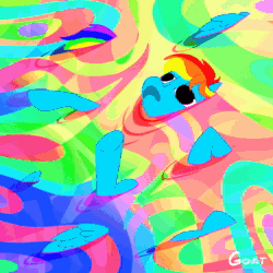 Size: 1000x1000 | Tagged: safe, artist:coco, artist:goat, rainbow dash, pony, g4, animated, drugs, no sound, psychedelic, webm