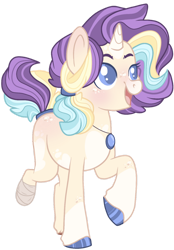 Size: 1024x1475 | Tagged: safe, artist:ninjagobrony287, oc, oc only, oc:dazzling opal, pony, unicorn, coat markings, colored hooves, colored pupils, female, horn, jewelry, magical lesbian spawn, mare, missing limb, necklace, offspring, parent:applejack, parent:starlight glimmer, parents:glimmerjack, simple background, socks (coat markings), solo, transparent background, unicorn oc