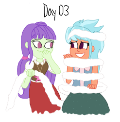 Size: 1280x1297 | Tagged: safe, artist:horroraceman93, frosty orange, starlight, equestria girls, g4, amused, christmas, duo, female, frostylight, holiday, lesbian, shipping, simple background, streamers, transparent background