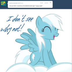Size: 1084x1094 | Tagged: safe, artist:ask-fleetfoot, fleetfoot, pegasus, pony, g4, alternate hairstyle, ask-fleetfoot, blue coat, blue mane, blue tail, cloud, eyes closed, female, mare, show accurate, solo, tail, two toned mane, white mane, white tail, wings