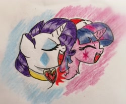 Size: 2954x2418 | Tagged: safe, artist:c.a.m.e.l.l.i.a, rarity, twilight sparkle, pony, g4, cute, hearth's warming eve, high res, singing, traditional art