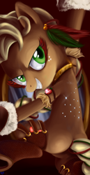 Size: 1024x1980 | Tagged: safe, artist:kyle23emma, applejack, earth pony, pony, g4, boot, bracelet, carnaval, crystal, devious smile, ear piercing, earring, fake eyelashes, feather, festival, full body, fur, hatless, jewelry, looking at you, looking back, looking back at you, looking over shoulder, missing accessory, piercing, smiling at you, solo