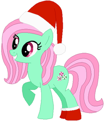 Size: 380x443 | Tagged: safe, artist:selenaede, artist:user15432, minty, earth pony, pony, a very minty christmas, g3, g4, base used, christmas, christmas outfit, clothes, g3 to g4, generation leap, hat, holiday, raised hoof, red hat, red socks, santa hat, simple background, socks, solo, that pony sure does love socks, vector, white background