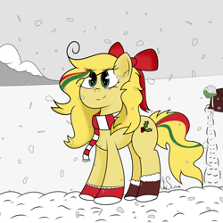 Size: 2500x2500 | Tagged: safe, artist:inky scroll, oc, oc only, oc:hollie, earth pony, pony, clothes, cute, female, high res, house, mare, scarf, snow, snowfall