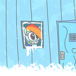 Size: 1024x1024 | Tagged: safe, artist:mr-degration, rainbow dash, pegasus, pony, g4, female, grin, ice, smiling, snow, solo