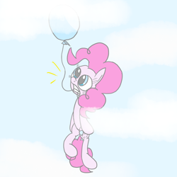 Size: 1024x1024 | Tagged: safe, artist:mr-degration, pinkie pie, earth pony, pony, g4, balloon, female, floating, flying, mouth hold, solo, then watch her balloons lift her up to the sky