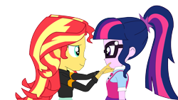 Size: 1921x1081 | Tagged: safe, artist:jcpreactyt, sci-twi, sunset shimmer, twilight sparkle, equestria girls, equestria girls series, g4, my little pony equestria girls, clothes, couple, female, lesbian, relationship, school uniform, schoolgirl, ship:sci-twishimmer, ship:sunsetsparkle, shipping, simple background, transparent background