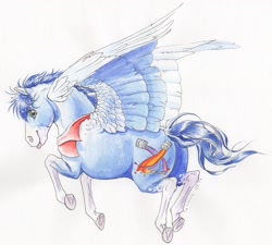 Size: 2612x2348 | Tagged: safe, artist:lady-limule, oc, oc only, pegasus, pony, clothes, high res, pegasus oc, scarf, solo, traditional art, wings