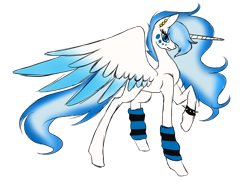 Size: 3200x2400 | Tagged: safe, artist:minelvi, oc, oc only, oc:moon beam, alicorn, pony, alicorn oc, ear piercing, high res, horn, leg warmers, piercing, raised hoof, simple background, spiked wristband, transparent background, wings, wristband