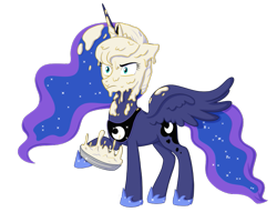 Size: 665x508 | Tagged: safe, artist:dari-commissions, princess luna, alicorn, pony, g4, female, food, luna is not amused, mare, pie, pie in the face, pied, simple background, solo, transparent background, unamused