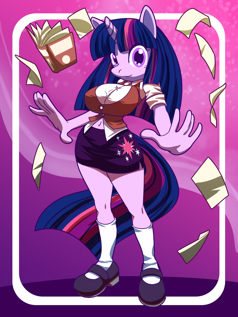 2501537 Safe Artist Kojiro Brushard Twilight Sparkle Anthro Belly Button Book Breasts