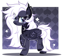 Size: 2456x2209 | Tagged: safe, artist:mint-light, oc, oc only, pegasus, pony, base used, constellation, eyelashes, high res, open mouth, pegasus oc, raised hoof, signature, simple background, smiling, solo, transparent background, wings