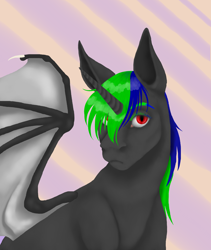 Size: 3018x3583 | Tagged: safe, artist:evgenya, oc, oc only, oc:jtexas, alicorn, pony, alicorn oc, bat wings, female, high res, horn, red eyes, solo, wings