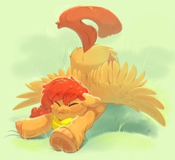 Size: 2000x1832 | Tagged: safe, artist:peachmayflower, oc, oc only, pegasus, pony, ass up, butt fluff, cheek fluff, clothes, eyes closed, fluffy, leg fluff, scarf, solo, spread wings, stretching, wings