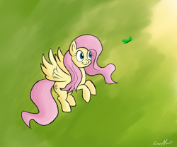 Size: 874x728 | Tagged: safe, artist:lazymort, fluttershy, butterfly, pony, g4, simple background, solo