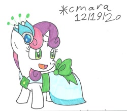 Size: 865x756 | Tagged: safe, artist:cmara, sweetie belle, pony, unicorn, g4, clothes, cute, diasweetes, dress, female, filly, gala dress, open mouth, simple background, solo, traditional art, white background