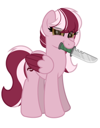 Size: 2500x3200 | Tagged: safe, artist:ponkus, oc, oc only, oc:dusty ember, pegasus, pony, 2021 community collab, derpibooru community collaboration, colored wings, colored wingtips, combat knife, cute, female, high res, knife, looking at you, mare, simple background, solo, transparent background, weapon