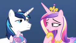 Size: 1366x768 | Tagged: safe, screencap, princess cadance, princess flurry heart, shining armor, alicorn, pony, unicorn, best gift ever, g4, couple, cute, father and child, father and daughter, female, flirting, husband and wife, male, mare, married couple, mother and child, mother and daughter, ship:shiningcadance, shipping, stallion, straight, this will end in fun