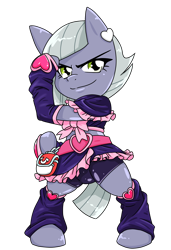 Size: 874x1280 | Tagged: safe, artist:batipin, limestone pie, earth pony, semi-anthro, g4, arm hooves, clothes, cosplay, costume, cure black, pretty cure, simple background, solo, transparent background