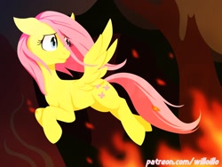 Size: 1600x1200 | Tagged: safe, artist:willoillo, fluttershy, pegasus, pony, g4, female, fire, mare, solo