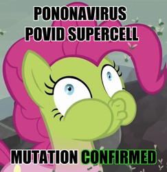 Size: 1164x1200 | Tagged: safe, derpibooru exclusive, pinkie pie, earth pony, pony, g4, school raze, season 8, coronavirus, female, green face, mare, op wants attention, povid-19, sick, solo