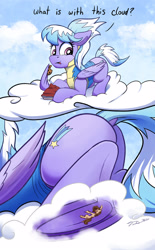 Size: 1546x2500 | Tagged: safe, artist:tsitra360, cloudchaser, pegasus, pony, g4, butt, cloud, commission, cookie, duo, eating, food, micro, plot, unaware, underhoof, wing hold