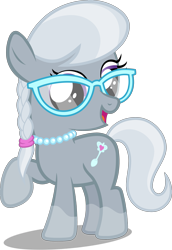 Size: 3000x4360 | Tagged: safe, artist:piranhaplant1, edit, editor:slayerbvc, vector edit, silver spoon, earth pony, pony, g4, coat markings, cute, female, filly, glasses, jewelry, necklace, raised hoof, silverbetes, simple background, socks (coat markings), solo, transparent background, vector