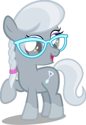 Size: 3000x4360 | Tagged: safe, artist:piranhaplant1, edit, editor:slayerbvc, vector edit, silver spoon, earth pony, pony, g4, accessory-less edit, coat markings, cute, female, filly, glasses, missing accessory, raised hoof, silverbetes, simple background, socks (coat markings), solo, transparent background, vector