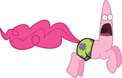 Size: 2448x1563 | Tagged: safe, artist:slb94, editor:starry mind, pinkie pie, pony, starfish, g4, scare master, abomination, androgynous, bald, clothes, cursed image, freckles, fusion, kill it with fire, male, nightmare fuel, nonbinary, not salmon, open mouth, pants, patrick star, pronking, screaming, shorts, simple background, solo, spongebob squarepants, the spongebob squarepants movie, transparent background, wat, what has science done, wtf