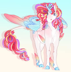 Size: 1843x1879 | Tagged: safe, artist:seffiron, oc, oc only, oc:abyssal melodies, hybrid, pony, cloven hooves, colored wings, fetlock fins, magical lesbian spawn, multicolored wings, offspring, parent:princess cadance, parent:queen novo, solo, wings