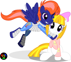 Size: 3508x3073 | Tagged: safe, artist:kyoshyu, oc, oc:paperweight, oc:storm flare, pegasus, pony, female, high res, hug, mare, simple background, transparent background