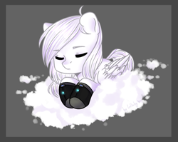 Size: 827x659 | Tagged: safe, artist:bylullabysoft, oc, oc only, pegasus, pony, cloud, digital art, hooves, male, simple background, sleeping, solo, stallion, wings