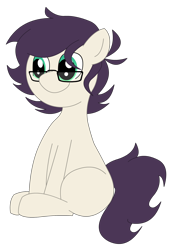 Size: 1400x2000 | Tagged: safe, artist:minus, derpibooru exclusive, oc, oc only, earth pony, pony, 2021 community collab, derpibooru community collaboration, colored, colt, cute, digital art, foal, glasses, green eyes, happy, male, simple background, sitting, smiling, solo, transparent background, vector