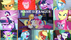 Size: 1974x1110 | Tagged: safe, edit, edited screencap, editor:quoterific, screencap, applejack, fluttershy, pinkie pie, rainbow dash, rarity, spike, sweetie belle, twilight sparkle, alicorn, earth pony, pegasus, pony, unicorn, a trivial pursuit, fame and misfortune, feeling pinkie keen, g4, honest apple, no second prances, parental glideance, party of one, putting your hoof down, sisterhooves social, tanks for the memories, the best night ever, the gift of the maud pie, the last roundup, angry, bag, clothes, collage, compilation, do i look angry, dress, female, flutterrage, gala dress, group hug, happy, hug, mane six, mare, pinkie promise, ragebow dash, ragelight sparkle, red face, saddle bag, stop, this is trivia trot, twilight sparkle (alicorn), twilight's castle, twilighting, you're going to love me