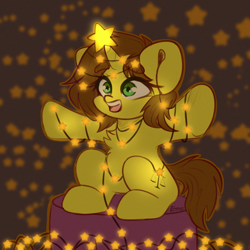 Size: 2000x2000 | Tagged: safe, artist:etoz, oc, oc only, pony, unicorn, chibi, cute, female, garland, happy, high res, horn, mare, open mouth, sitting, sketch, smiling, solo, stars, unicorn oc