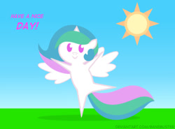 Size: 467x345 | Tagged: safe, artist:banebuster, princess celestia, alicorn, pony, series:tiny tia, g4, chibi, cute, cutelestia, looking at you, pointy ponies
