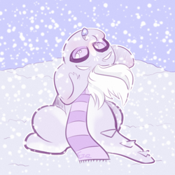 Size: 2000x2000 | Tagged: safe, artist:etoz, oc, oc only, original species, chibi, clothes, high res, male, open mouth, scarf, sketch, snow, snowfall, snowflake, solo, stallion, tail, tongue out, winter