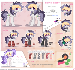 Size: 2450x2275 | Tagged: safe, artist:liquorice_sweet, oc, oc only, oc:liquorice sweet, crystal pony, earth pony, pony, accessory, clothes, female, high res, mare, outfit, reference sheet