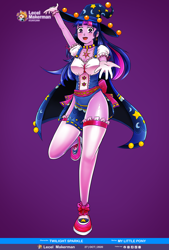 Size: 2480x3665 | Tagged: safe, artist:lecel, twilight sparkle, equestria girls, g4, breasts, clothes, costume, halloween, halloween costume, high res, holiday, socks, solo, star swirl the bearded costume, stockings, thigh highs