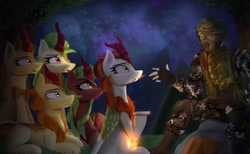 Size: 1139x701 | Tagged: safe, artist:nixworld, autumn afternoon, autumn blaze, cinder glow, fern flare, spring glow, summer flare, human, kirin, fanfic:questionable ethics, g4, adrian shephard, crossover, fanfic art, h.e.c.u., half-life, half-life: opposing force, mouth hold