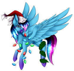Size: 2093x2015 | Tagged: safe, artist:minelvi, oc, oc only, pegasus, pony, christmas, christmas lights, commission, eyelashes, hat, high res, holiday, looking back, pegasus oc, santa hat, simple background, solo, transparent background, wings, ych result