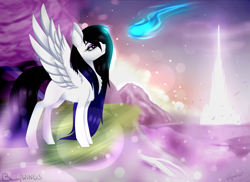 Size: 3043x2217 | Tagged: safe, artist:minelvi, oc, oc only, oc:cyan crystal, pegasus, pony, chest fluff, eyelashes, female, high res, looking up, makeup, mare, outdoors, pegasus oc, solo, wings